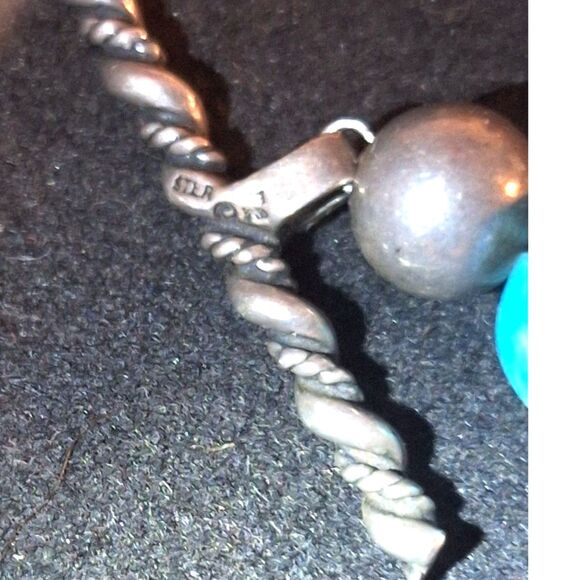 Blue Turquoise Stone Navajo Pearls Sterling Silver Necklace Toggle Clasp - Picture 6 of 7